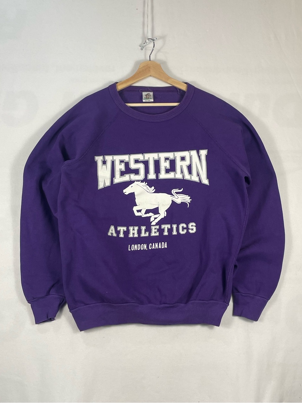 Vintage 80s Western University Tiger Brand Horse Purple Crewneck Seatshirt Sz XL